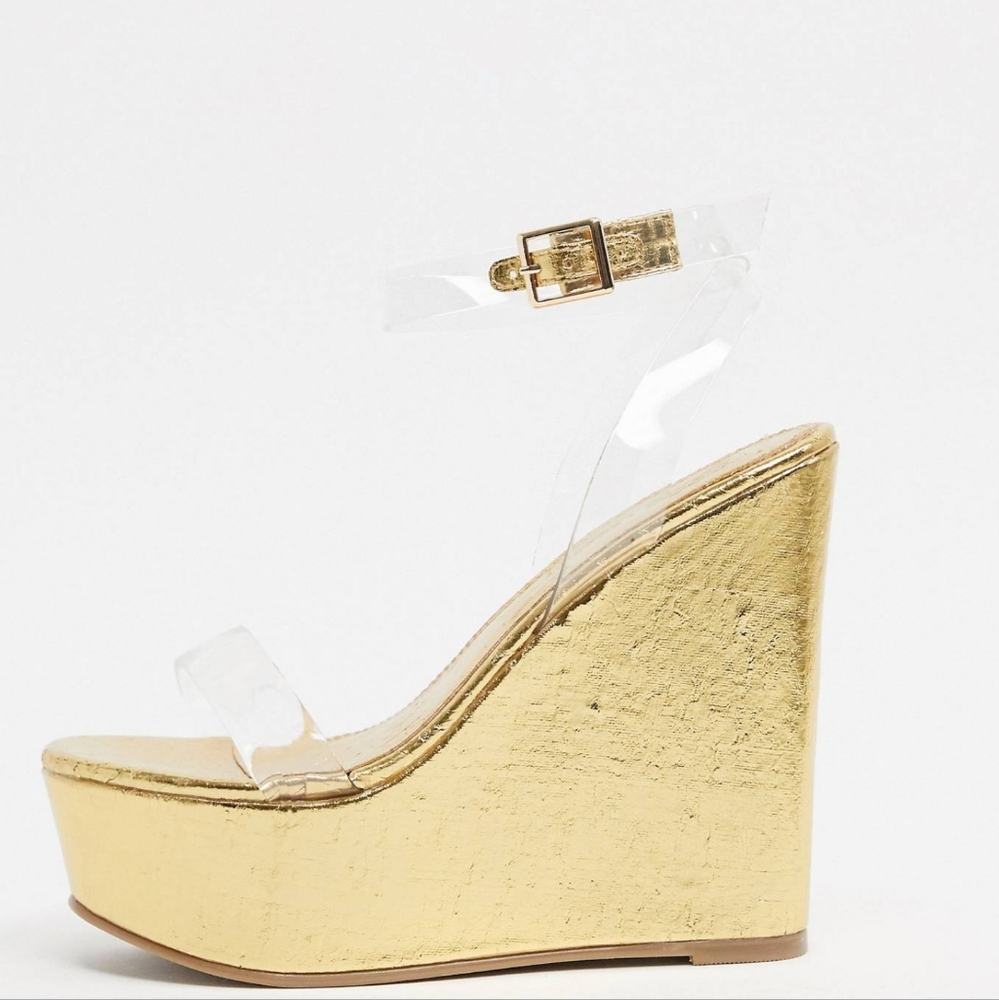ASOS Gold Metallic Wedge Sandals with Clear Straps